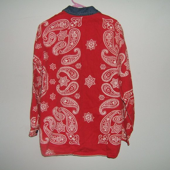 Ivy Wear Vintage 70 Red White Denim Western Horseshoe Buttons 100% Cotton Small. - Picture 4 of 11